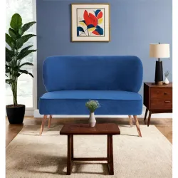 Peachtree Carbo 2 Seater Chair for Living Room, Mango Wooden Frame & Sheesham Wood Leg | Velvet Fabric Chair for Dining 