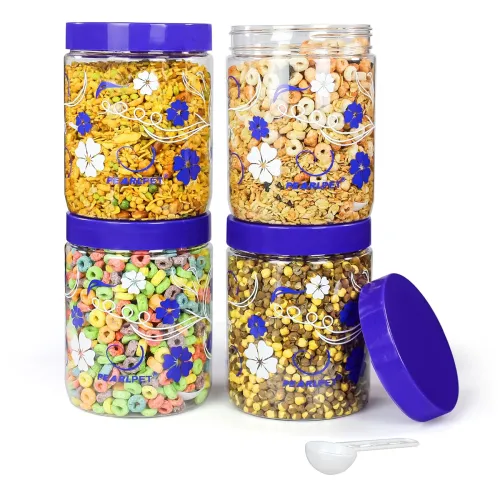 Image of PEARLPET Blossom Jar Plastic Containers for Kitchen Storage | Plastic Container Set | BPA-Free, Stackable Jars | BLUE, 1