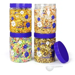 PEARLPET Blossom Jar Plastic Containers for Kitchen Storage | Plastic Container Set | BPA-Free, Stackable Jars | BLUE, 1