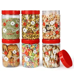 PEARLPET Blossom Jar Plastic Containers 800ml (Set of 6) Red