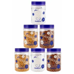 PEARLPET Blossom 800ml Plastic Kitchen Jar Set (6 Pcs, Blue)