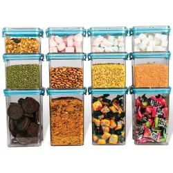 PEARLPET Click n Seal Plastic Kitchen Storage Container Set of 12 Pcs 400 ml,700 ml & 1200 ml, Square shape, Blue