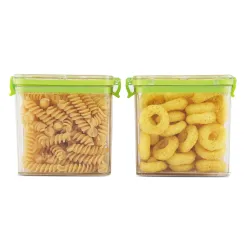 PEARLPET Click n Seal Plastic Kitchen Storage Container Set of 2 Pcs (700 ml, Square shape, Green)