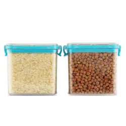 PEARLPET Clik n Seal Kitchen Storage Container Set Of 2 Pcs (700 ml Each, Plastic, Square Shape, Blue