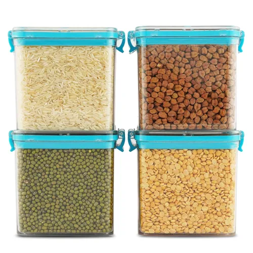 Image of PEARLPET Clik n Seal Kitchen Storage Container 4 Pcs (700 ml Each, Plastic, Square Shape, Blue)