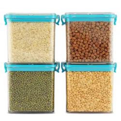 PEARLPET Clik n Seal Kitchen Storage Container 4 Pcs (700 ml Each, Plastic, Square Shape, Blue)