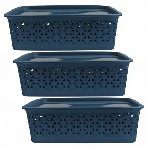 Image of PEARLPET Everyday Medium Basket Pack of 3 with Lid