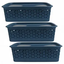 PEARLPET Everyday Medium Basket Pack of 3 with Lid Po3