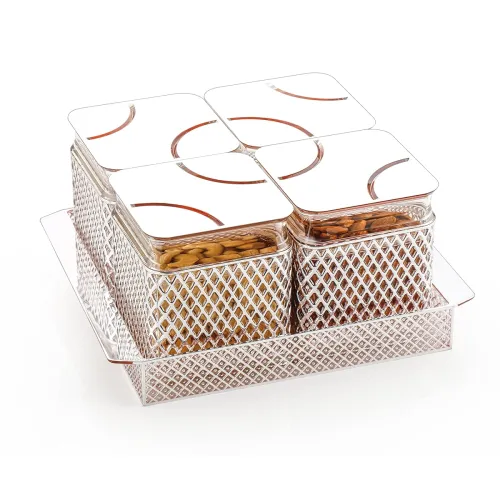 Image of PEARLPET Fiesta Air-Tight Dry Fruit Container Tray Set With Lid & Serving Tray, Airtight Plastic Storage Container Set 5