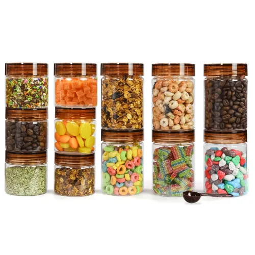 Image of PEARLPET Plastic Container Set with Spoons - (200ml-6pcs, 300ml-6pcs) set of 12