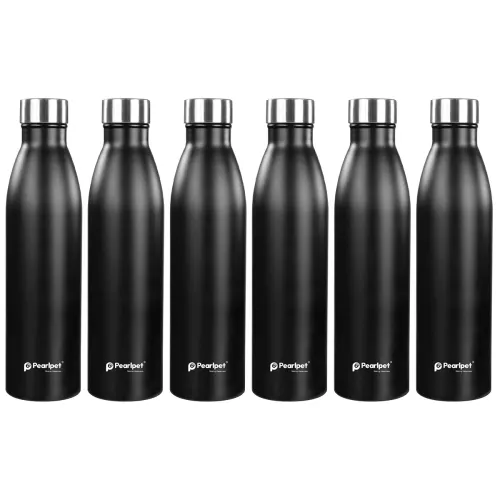 Image of PEARLPET S10 Stainless Steel Single Wall Water Bottle 1000ml-6pcs Black