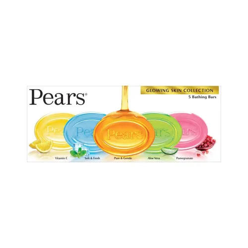 Image of Pears Glycerin Bathing Bar, Variety Pack, 125g, Pure & Gentle, Soft & Fresh, Aloe Vera, Pomegranate and Vitamin C, Derma