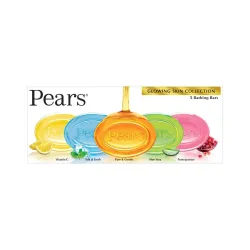 Pears Glycerin Bathing Bar, Variety Pack, 125g, Pure & Gentle, Soft & Fresh, Aloe Vera, Pomegranate and Vitamin C, Derma