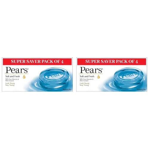 Image of Pears Soft and Fresh Soap Bar (Combo Pack of 8) - With Glycerin and Mint for Soft Skin & Body, Paraben-Free Body Soaps F