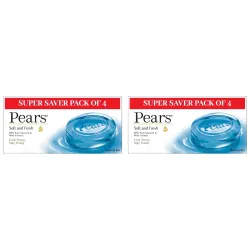 Pears Soft and Fresh Soap Bar (Combo Pack of 8) - With Glycerin and Mint for Soft Skin & Body, Paraben-Free Body Soaps F