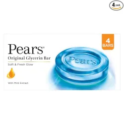 Pears Soft & Fresh Bathing Soap Bar 125 g (3+1 Free Combo) With Glycerin & Mint|| Cooling Soap for Glowing Skin & Body -
