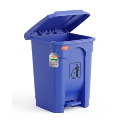 Pedal Dustbin with lid, heavy duty plastic garbage bin, hands-free step-on waste bin for kitchen, office, home, hotel, bathroom & outdoor use (Blue, 35 Liters)