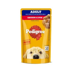 Pedigree Adult Wet Dog Food, Chicken & Liver Chunks in Gravy, 130 g, Complete & Balanced Meal for Adult Dogs