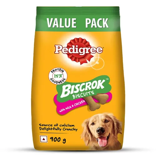 Image of Pedigree Biscrok Biscuits (Above 4 Months) Dog Treats, Chicken with Milk Flavour, 900 g, Source of Calcium, Goodness of 