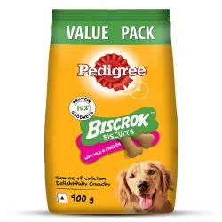 Pedigree Biscrok Biscuits (Above 4 Months) Dog Treats, Chicken with Milk Flavour, 900 g, Source of Calcium, Goodness of 