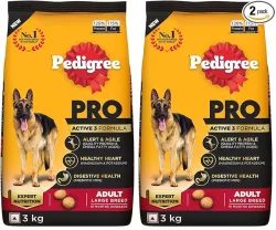 Pedigree PRO Adult Large Breed, 3kg Dry Dog Food, Vet Trusted Brand, Expert Nutrition, Quality Protein, 33% More Nutrients (18 Months Onwards) (Pack of 2)