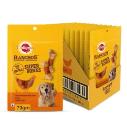 Pedigree Ranchos Super Bones (1+ Years) Dog Treats, Chicken & Milky Flavour, 70 g (Pack of 12), Low-Fat Treat With No Added Sugar