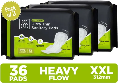 Image of Pee Safe Ultra Thin Sanitary Pad for Women XXL Cottony Soft Dual Wings Rash Free Periods Sanitary Pad (Pack of 36)