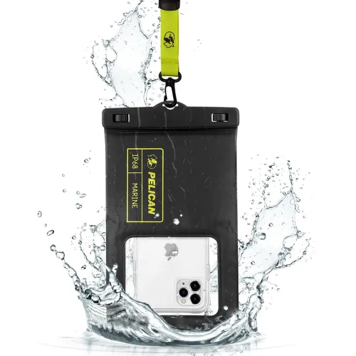 Image of Pelican Marine IP68 Waterproof Phone Pouch (XL Size) - Black/Hi-Vis Yellow