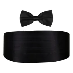 Peluche Polyester Men's Satin The Cerulean Casual Style Cummerband And Bow Tie Set (Black, Free Size)