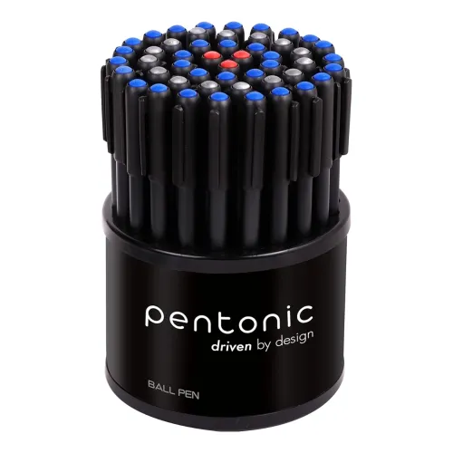 Image of Pentonic 0.7mm Ball Point Pen Tumbler Pack | Black Body | Blue, Black & Red Ink | Pack of 50 Pens