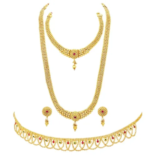 Image of Peora Traditional Gold Plated Maharani Haar Bridal Jewellery Set Gift for Women