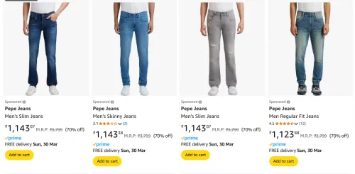 Image of Pepe Jeans Men Regular Fit Jeans Minimum 70% Discount 