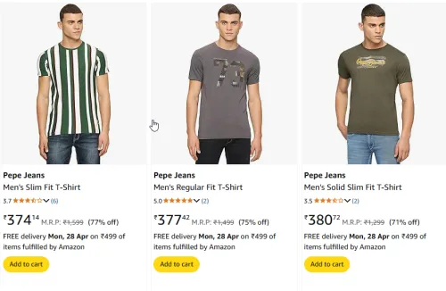 Image of Pepe Jeans Men's T-Shirt Starting Price At @ ₹374