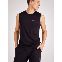 Pepe Jeans Men's Solid Cotton Spandex Regular Fit Gym Vest | Stretchable Athleisure Tank Top for Gym, Workout & Active Wear | Soft Breathable Fabric | Round Neck | Sleeveless | Sporty Comfor...