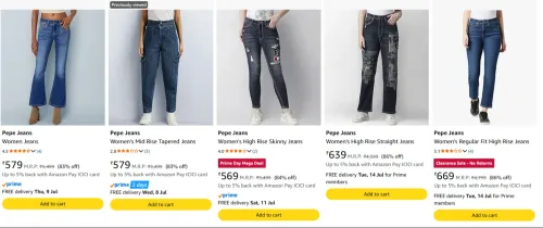 Image of Pepe Jeans Women's Jeans at minimum 80% Discount