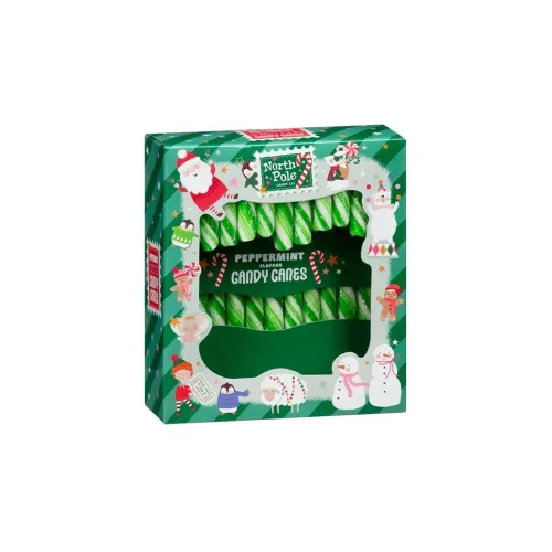 Image of Candy Canes Peppermint Green and White, Christmas Holiday Theme Box, Traditional Festive Sweets 120gm (Imported)