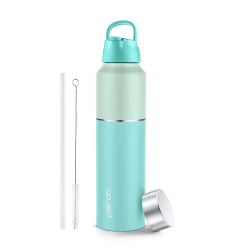 Image of Perch Magic Stainless Steel Water Bottle 1 litre with Straw and Dual Cap - Single-Walled, BPA Free, ISI Certified | Comp