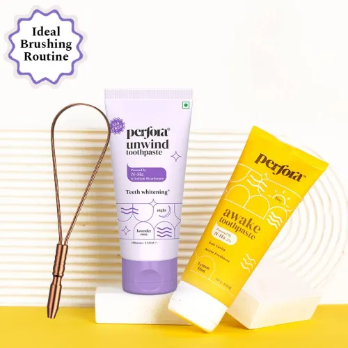 Image of Perfora Tongue Cleaner & The Daily Routine Awake & Unwind Combo Toothpaste