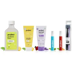 Perfora Oral Care Essentials Pack: Lemon Mint Awake & Lavender Rose Unwind Toothpaste, Alcohol Free Mouthwash, Sweet Candied Orange & Ultra Mint Mouth Spray with Pack of 2 Toothbrushes
