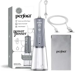Perfora Power Water Dental Flosser250ml CapacitySG 2Nozzles 1500mAh Battery Grey