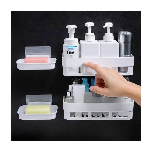 Image of Perpetual Self Adhesive Bathroom Organiser Shelf Soap Dish