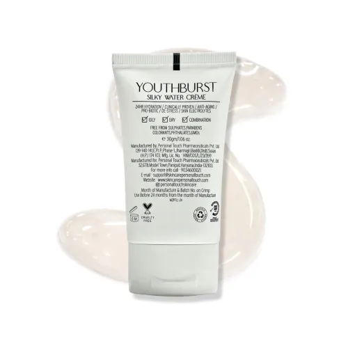 Image of Personal Touch Youthburst Water Gel Moisturiser | Hyaluronic Acid, Vitamins E, C, B3 | 24H Hydration, Dark Circle & Wrin