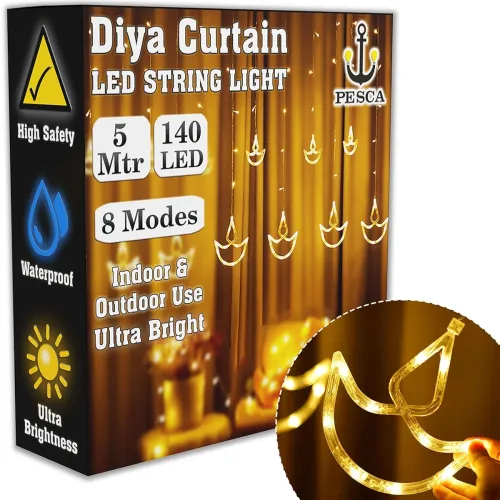 Image of PESCA 12 Diya Curtain String Lights (Warm White)