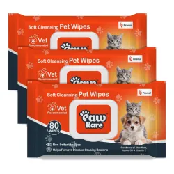 Pet Wipes for Dogs & Cats | 240 Count | 80 x Pack of 3 | Vet Recommended Grooming Wipes |Alcohol-Free Wet Wipes for Cats