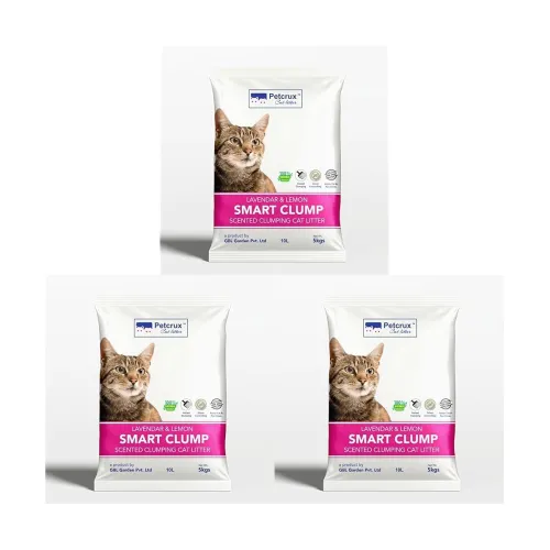 Image of PetCrux Smart Clump Cat Litter 15Kg (Lavender & Lemon, 3x5Kg, Eco-Friendly)