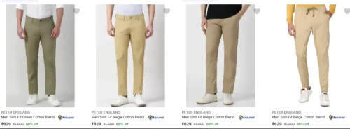 Image of Peter England Men's Cotton Trousers at minimum 68% Discount 