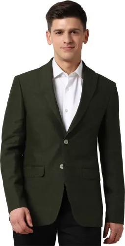 Image of PETER ENGLAND  Men Self Design Single Breasted Formal Blazer  (Green)