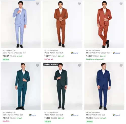 Image of Peter England Men's 3 PC Suit @ Minimum 60% Discount