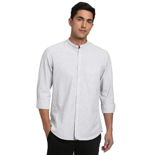 Image of Peter England Men's Casual Mandarin Collar Slim fit Full Sleeve Shirt in 100%