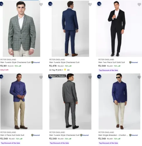 Image of PETER ENGLAND Men's Readymade Suits at minimum 70% Discount